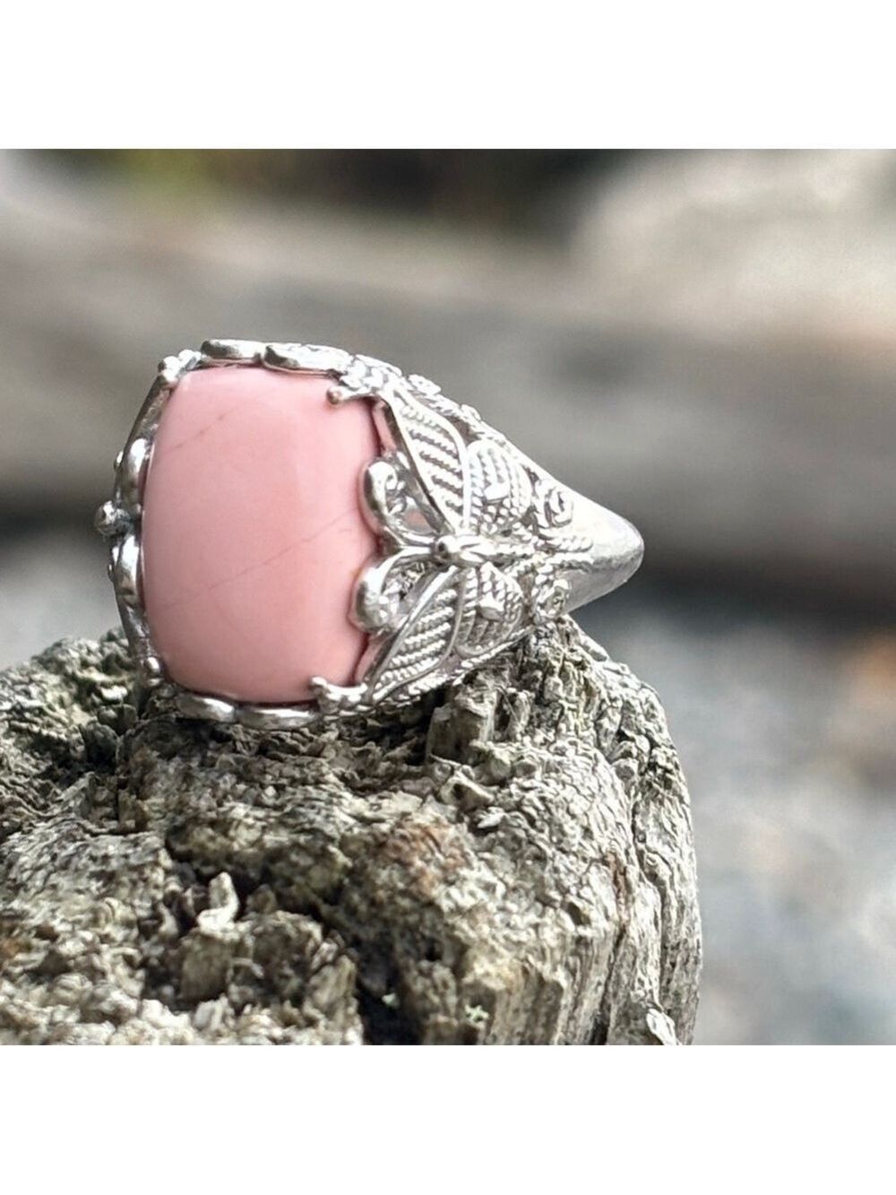 LIKE NEW Karis Oregon Peach Opal 4.65 ctw Butterfly Ring Platinum Bond Size 8-9